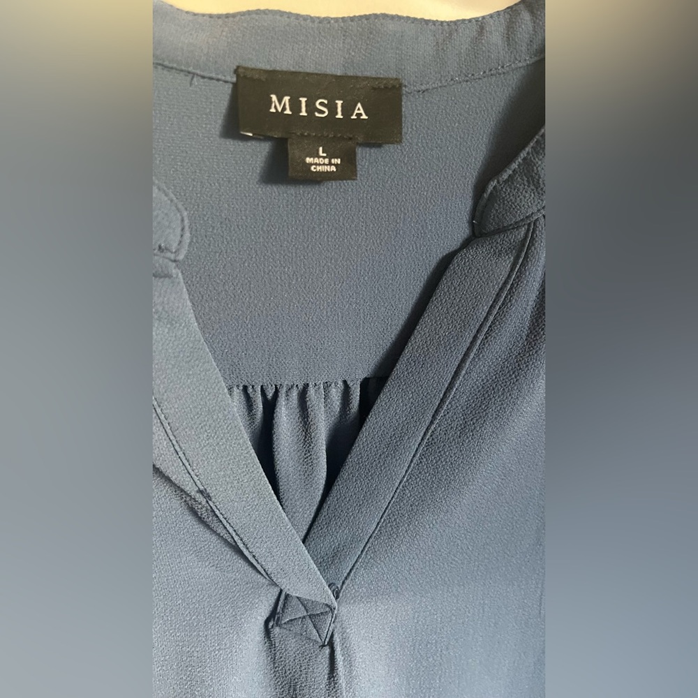 🕶️MISIA Boutique Blue Tab Sleeve 3/4 Sleeve Popover Top Blouse NWT L - Picture 8 of 8